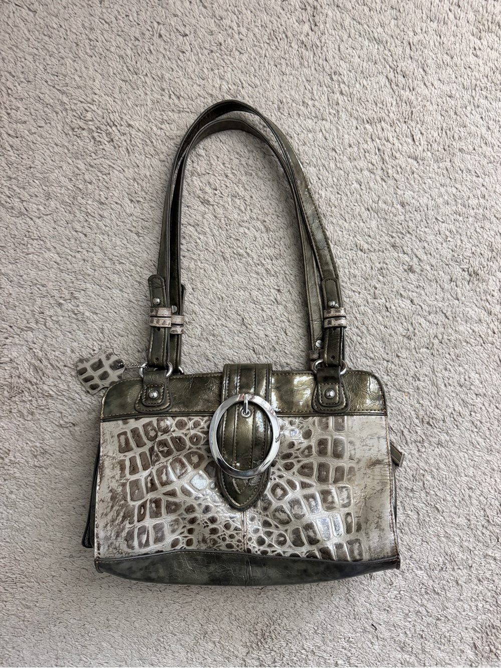 Y2K M.C. Marc Chantal Croc-Embossed Shoulder Bag with Silver Buckle